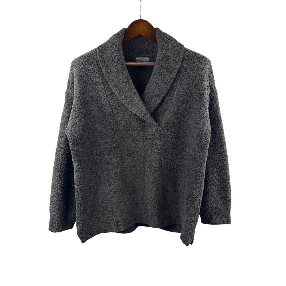 Women’s Barefoot Dreams Large Dark Gray Folded Collared Pullover Plush Sweater